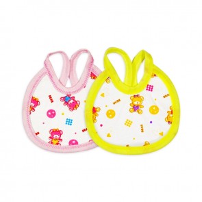 Little One Baby Pack Of 2 Bibs Bear Pink & Yellow