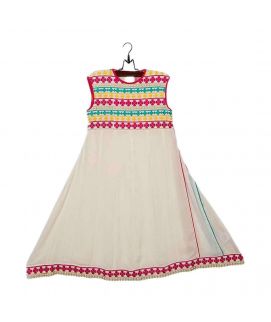 Off White Malai Lawn Embroidered Kurta for Girls