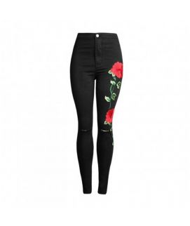 Black Ripped Embroidered Ladies Jeggings