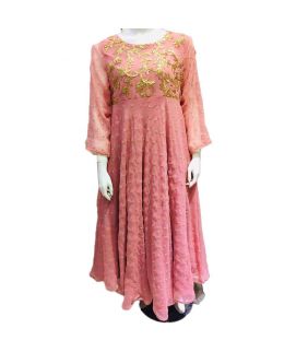Women's Leave Embroidered Baby Pink Kurti