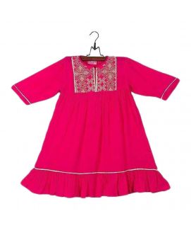 Pink Malai Linen Embroidered Kurta for Girls   GS 281