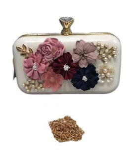 White Clutch With Shoulder Chain For Women