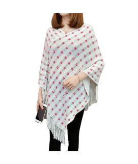 Women's White And Pink Cape Shawl