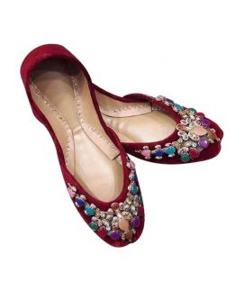 Maroon Embroidered Khussa For Women
