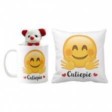 Beautiful Gift Set of Emoji Mug and Pillow with Teddy Bear