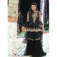Black Embroidered Net Gharara Dress for Women
