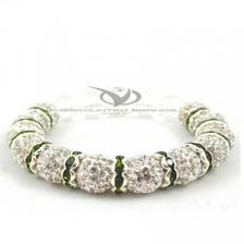 Hollywood Celebrities Shamballa Bracelet Rhinestone Crystal Disco Ball White with Green Spacer Adjustable Bracelet UK For Her A106