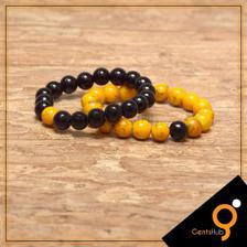 Couple Bracelets Black with Yellow Texture Beads