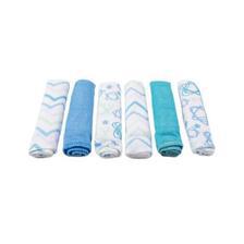 Pack of 6 - Baby Wash Clothes Face Towel For Baby Bath - 100% Cotton - 9x9 Inch - Blue