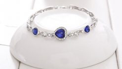 Ocean Blue Sliver Plated Crystal Heart Bracelet