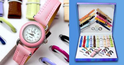 21 Different Colour Case Ring & belt Changeable Watch Gift Set In Box For Girls