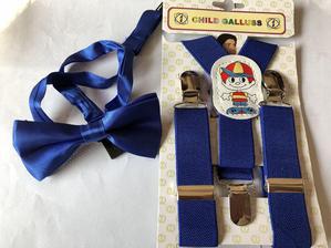 Pack Of 2 - Elastic Suspenders And Bow Tie For Kids - Blue