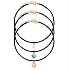 3 Colors Turquoise Chokers Necklaces velvet choker Pendants Set
