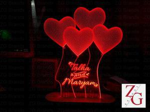 Laser Engraved 3D Illusion Led Night Lamp - Heart Balloons - Customized