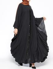 Black Chiffon 2019 Dubai Fashion Kaftan Muslim Women Black Butter fly Abaya