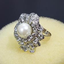 Glorious Ring with White Pearl Stone in Silver Tone