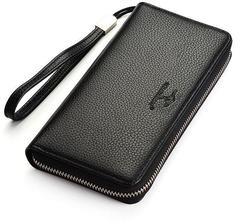 Long Wallet Faux Leather with Zipper Large Capacity Wallets for Men and Women Black and Brown