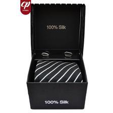 Cut Price Tie Gift Box Set 3 Pcs Tie Cuff-Link Pocket Square Black White Lines Stripes