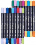 SignMe Pack of 12 Dual Tip Watercolor Brush Markers for Sketching, Painting and Coloring - Multicolor