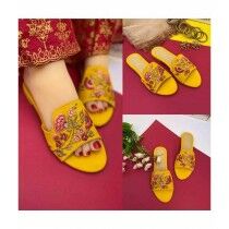Shoppinggaardi Embroidered Slippers For Women - Yellow