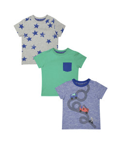 car, green and star t-shirts - 3 pack