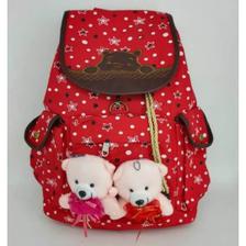 Red Color White Black Dotted With Teddy Bear Bag