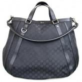 Gucci Black Nylon D Ring GG Convertible Abbey Tote Bag Handbag 