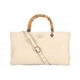 Gucci women's leather handbag shopping bag purse bamboo white