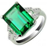 Jewelrypalace Women's 6.46ct Emerald Cut Created Green Nano Emerald 925 Sterling Silver Ring