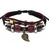 Adjustable Couple Cuff Bracelets Made of Leather Rope and Color Wooden Beads Bracelet