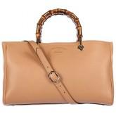Gucci women's leather handbag shopping bag purse bamboo beige