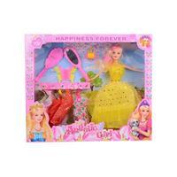 Pack of 10 - Barbie Doll Set With 5 Dresses - Yellow Tajori
