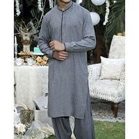 Almirah Grey Blended Fabric Executive Kurta Shalwar fit 00M Tajori