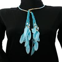 Turquoise Peacock Feather Collar Necklace for Women Tajori