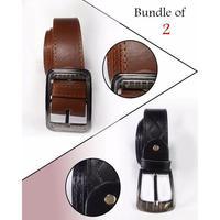 Bundle Of 2 Black & Brown Leather Belts For Men - ABZ-2314 Tajori