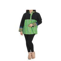 Murree Green & Black Khaddar Printed Top with Border on Sleeves for Women Tajori