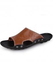 Brown Leather Flip Flops Slippers 