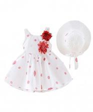 Perimedes White Pink Dotted Cotton Sleeveless Baby Dresses