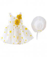 Perimedes White Yellow Dotted Cotton Sleeveless Baby Dresses