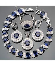Blue Zircon Bridal Silver 925 Jewelry Set