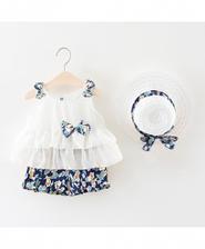 Szyadeou White Blue Sleeveless Cotton Baby Dresses