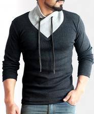 Shawl Collar Charcoal Contrast Sweater