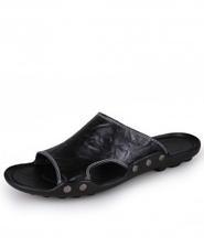 Black Leather Flip Flops Slippers
