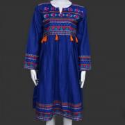 Blue Cotton Lawn Embroidered Frock Kurta