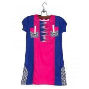 Pink & Blue Cotton Embroidered Kurti for Girls