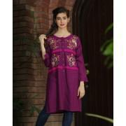 Purple Cross  Stitched Kurta with Multicolour Embroidery-BS1726