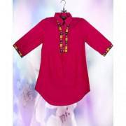 Pink Cotton Embroidered Kurti for Girls