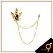 Golden Feather with Crown Brooch with Golden Chains