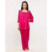 Floral Satin Sleeping Suit With Pajama-Pink