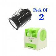 Pack of 2-Solar Rechargeable Camping Lantern Light & USB Mini Fan.multi colour